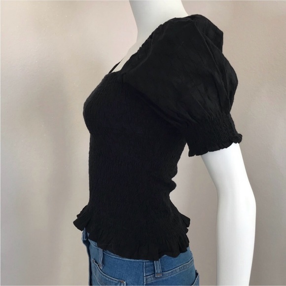 Madewell XXS black rushed puffer sleeve black top - Picture 4 of 10